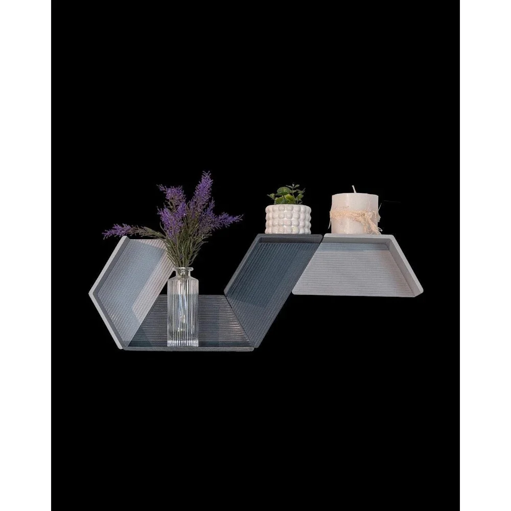 Set of 4 Modular Hexagon Wall Shelves, Geometric Floating Shelf Set, Modern 3D P